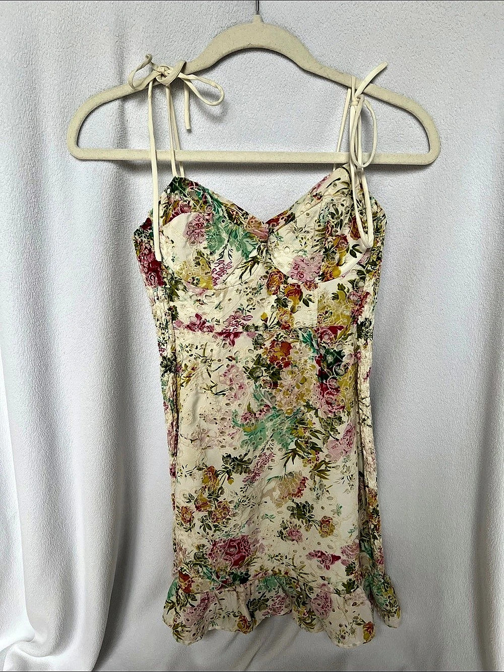 ASTR the Label Birdie Floral Eyelet Mini Dress White & Pink